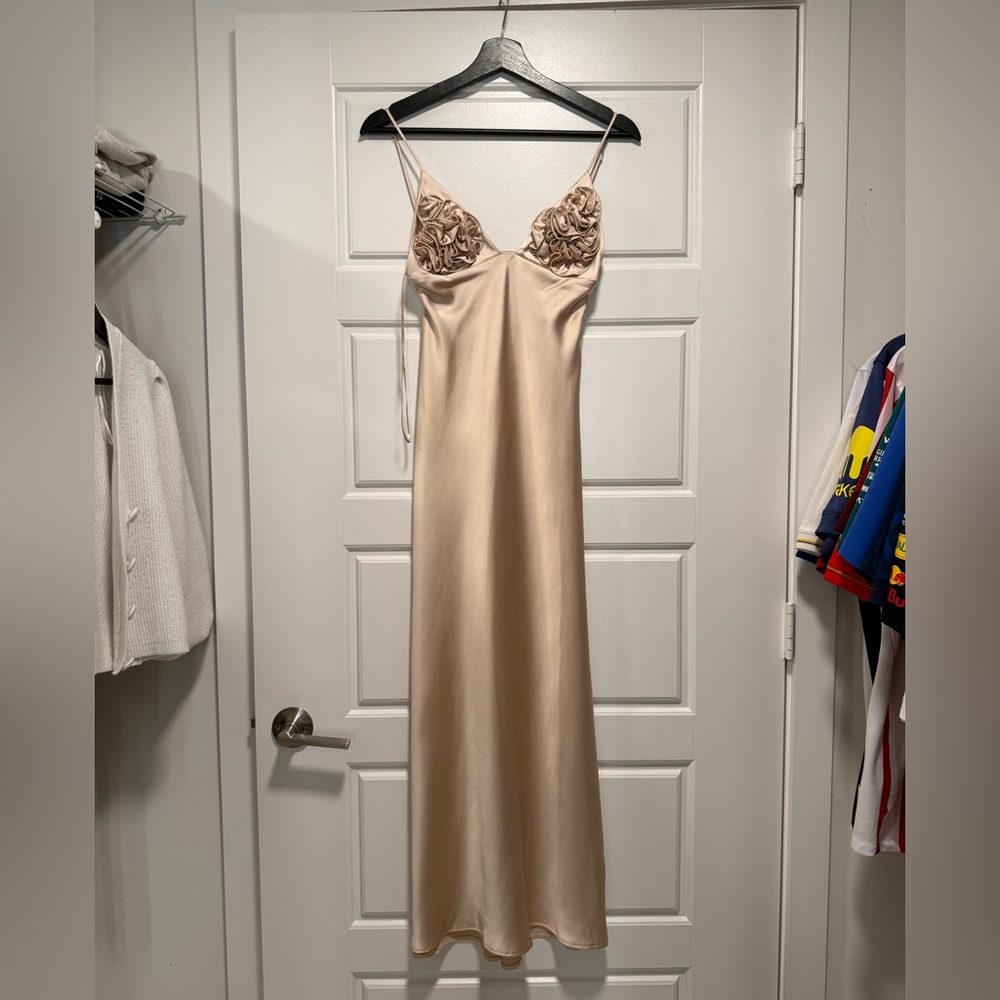 Zara Cream Satin Dress with Floral Detail